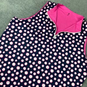 Key Apparel Women XL Tank Top Pink Navy Blue Reversible Polka Dot Quarter Zip